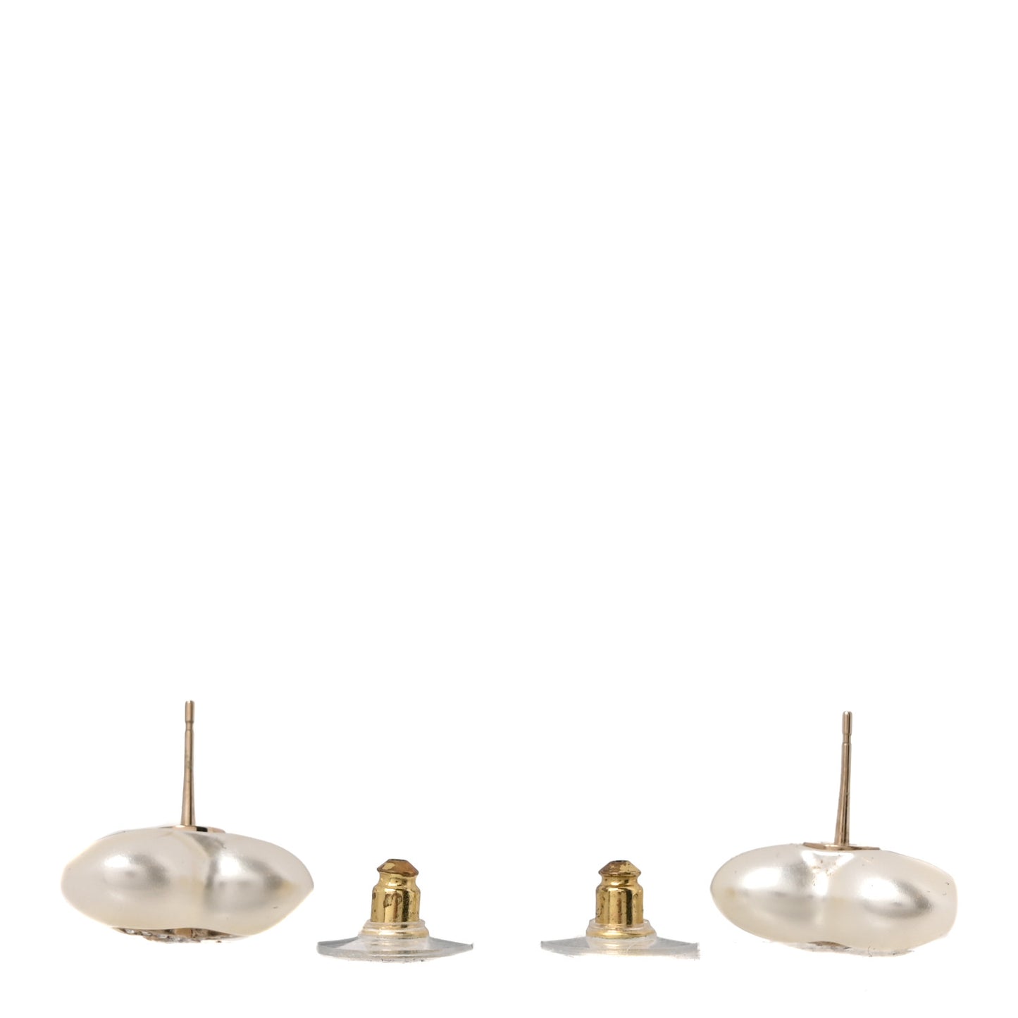 Pearl Crystal CC Heart Earrings Gold
