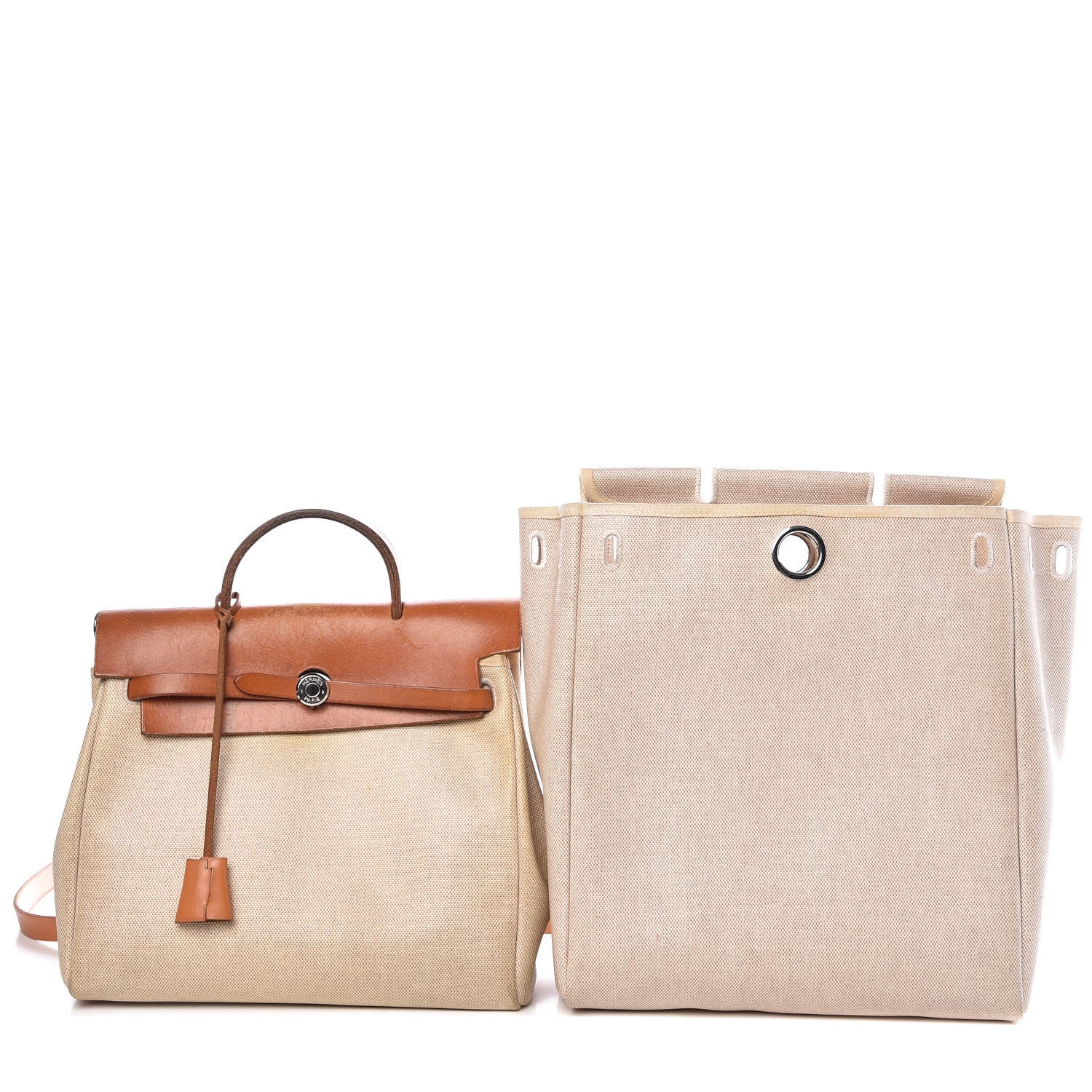 Hermes Toile Vache Calfskin Herbag 30 PM Backpack Natural 3 of 13