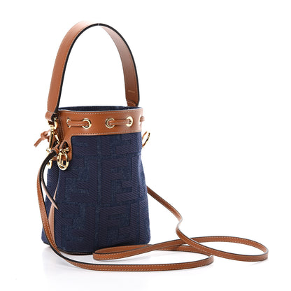 Fendi Denim Vitello King F is Fendi FF Embroidered Mini Mon Tresor Bucket Bag Blue Cuoio 2 of 9