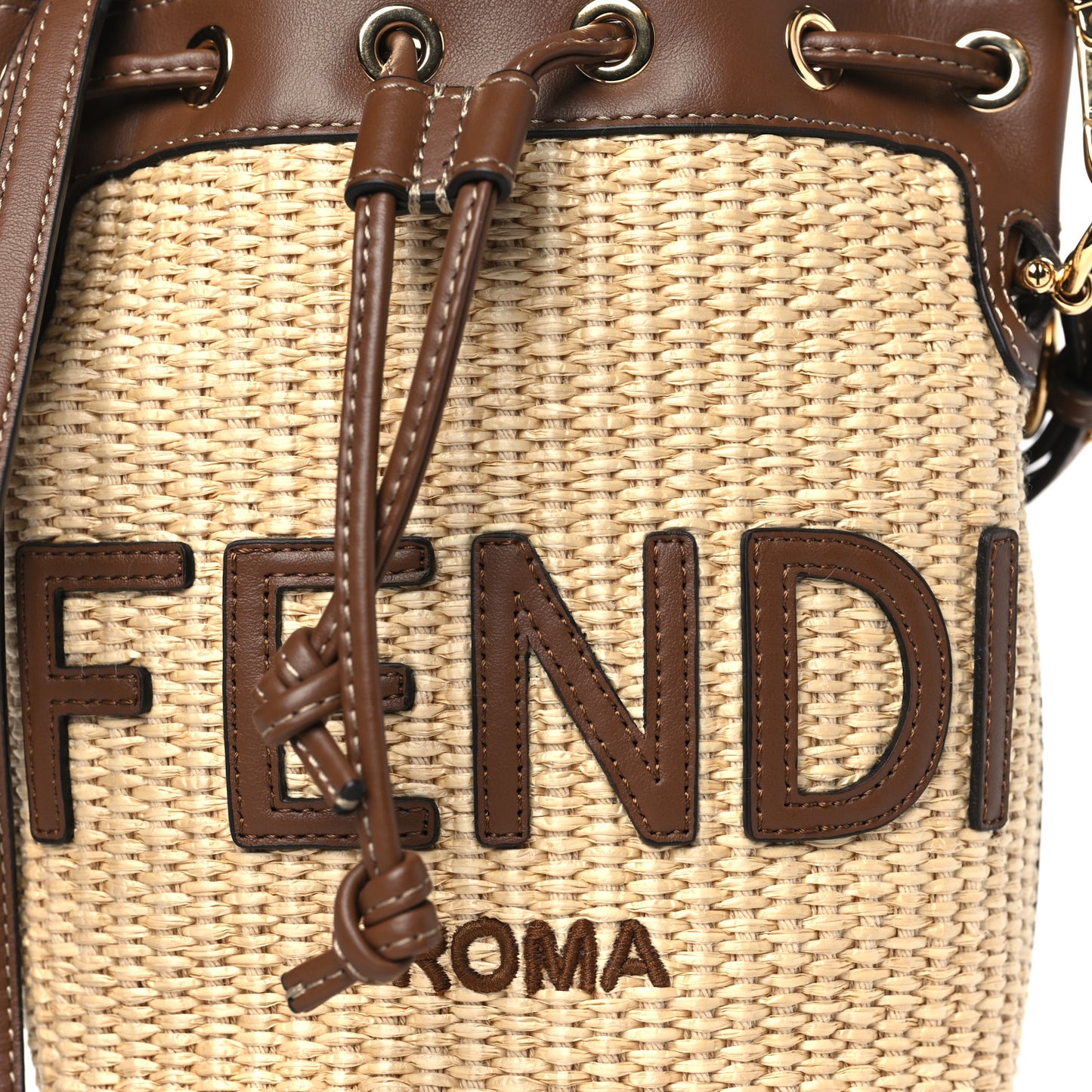 Straw F is Fendi Logo Crochet Mini Mon Tresor Bucket Bag Naturale Black