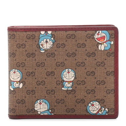 Gucci X DORAEMON Mini Vintage GG Supreme Monogram Bi-Fold Wallet Beige Cherry Red 1 of 7