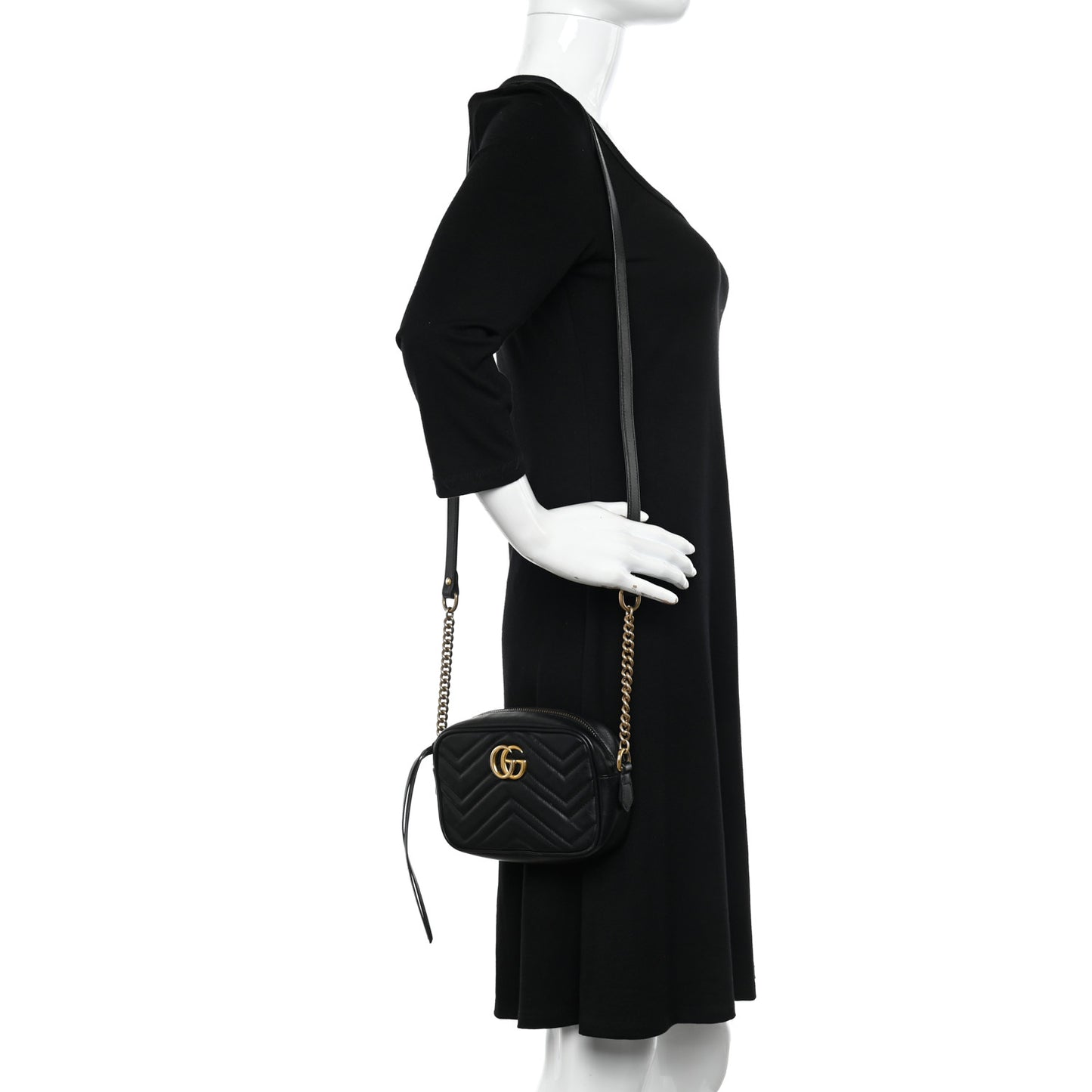 Calfskin Matelasse Mini GG Marmont Chain Shoulder Bag Black