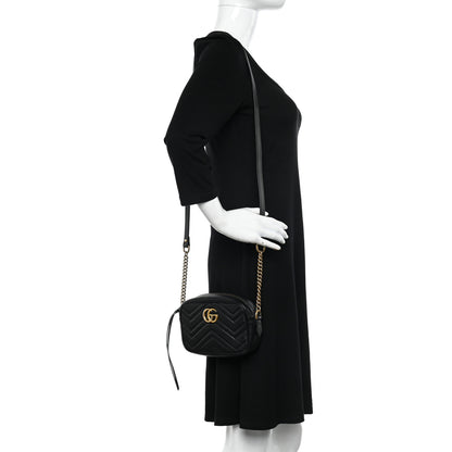 Gucci Calfskin Matelasse Mini GG Marmont Chain Shoulder Bag Black 3 of 18