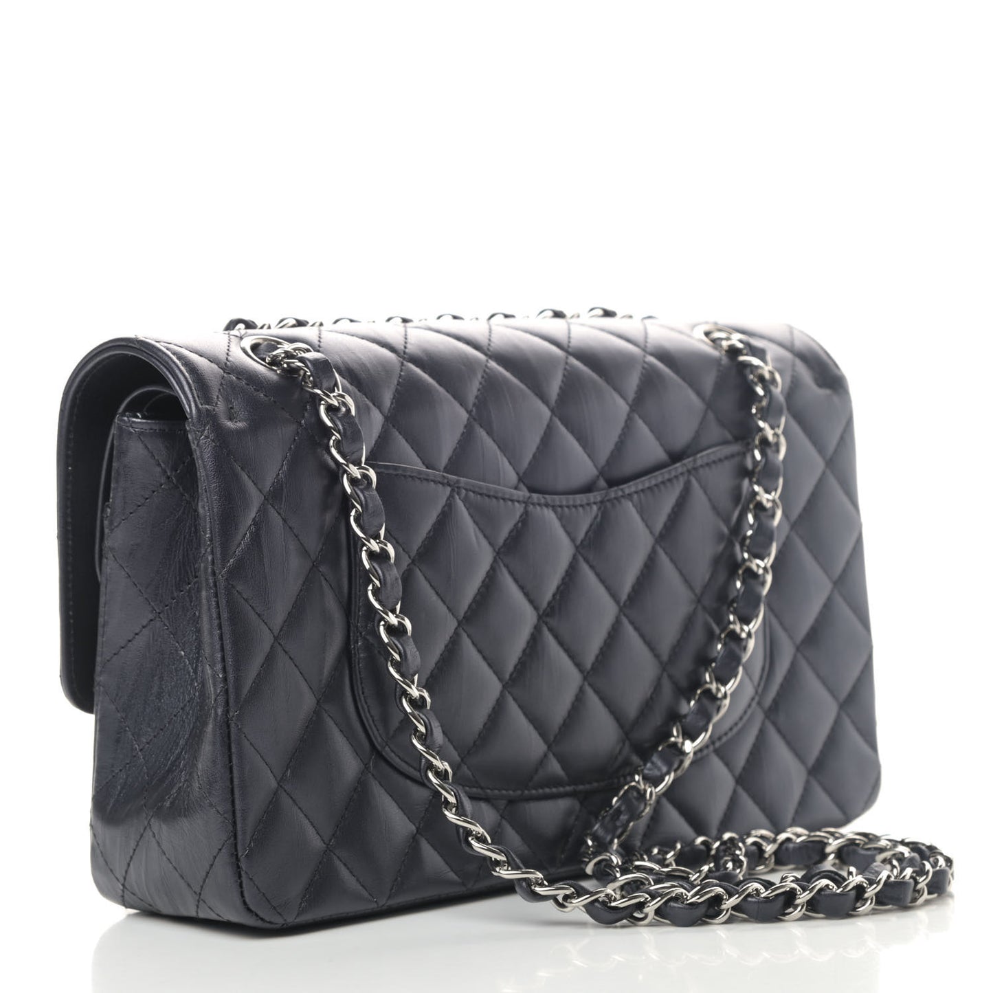 Iridescent Calfskin Quilted Medium Double Flap Charcoal