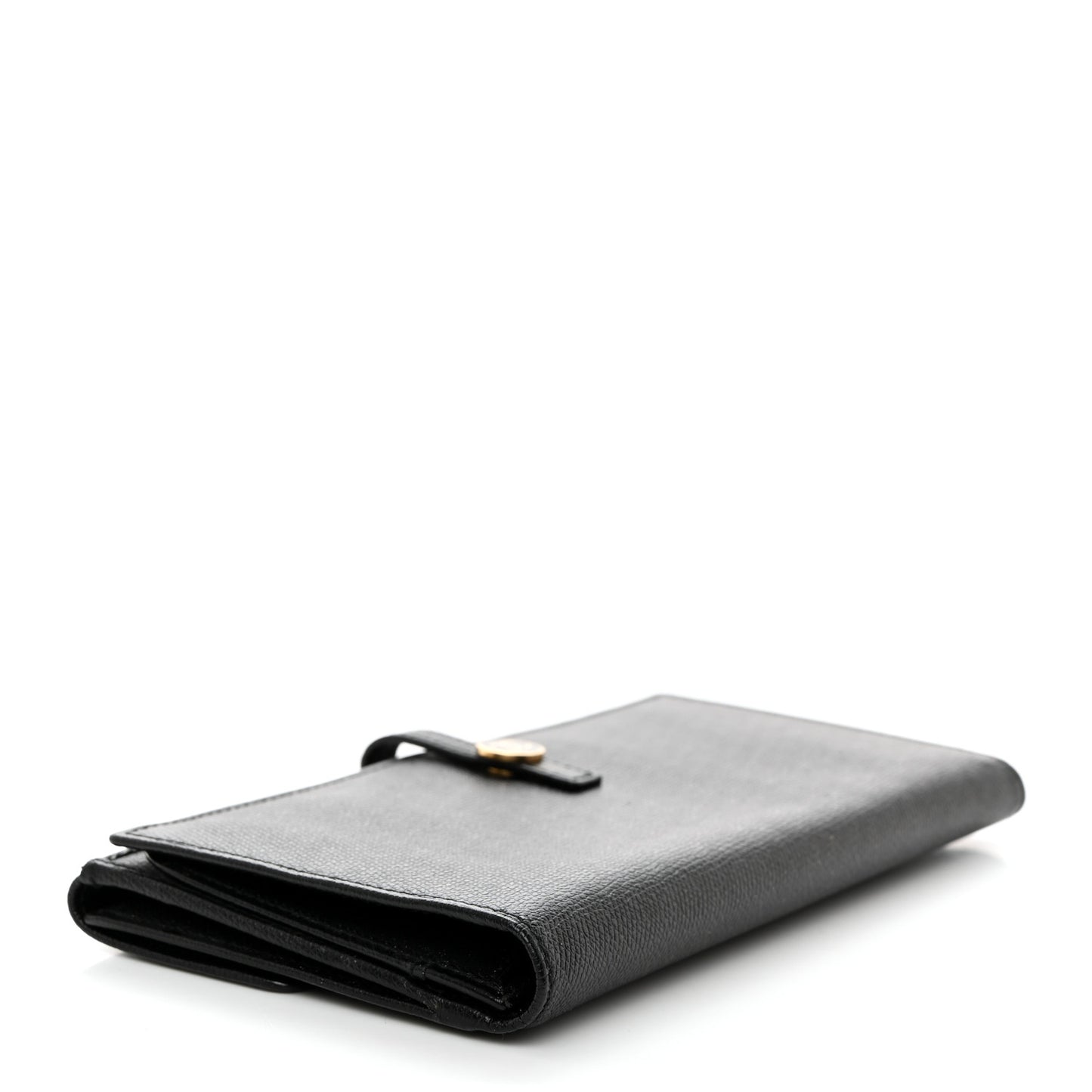 Grained Calfskin CC Button Long Wallet Black