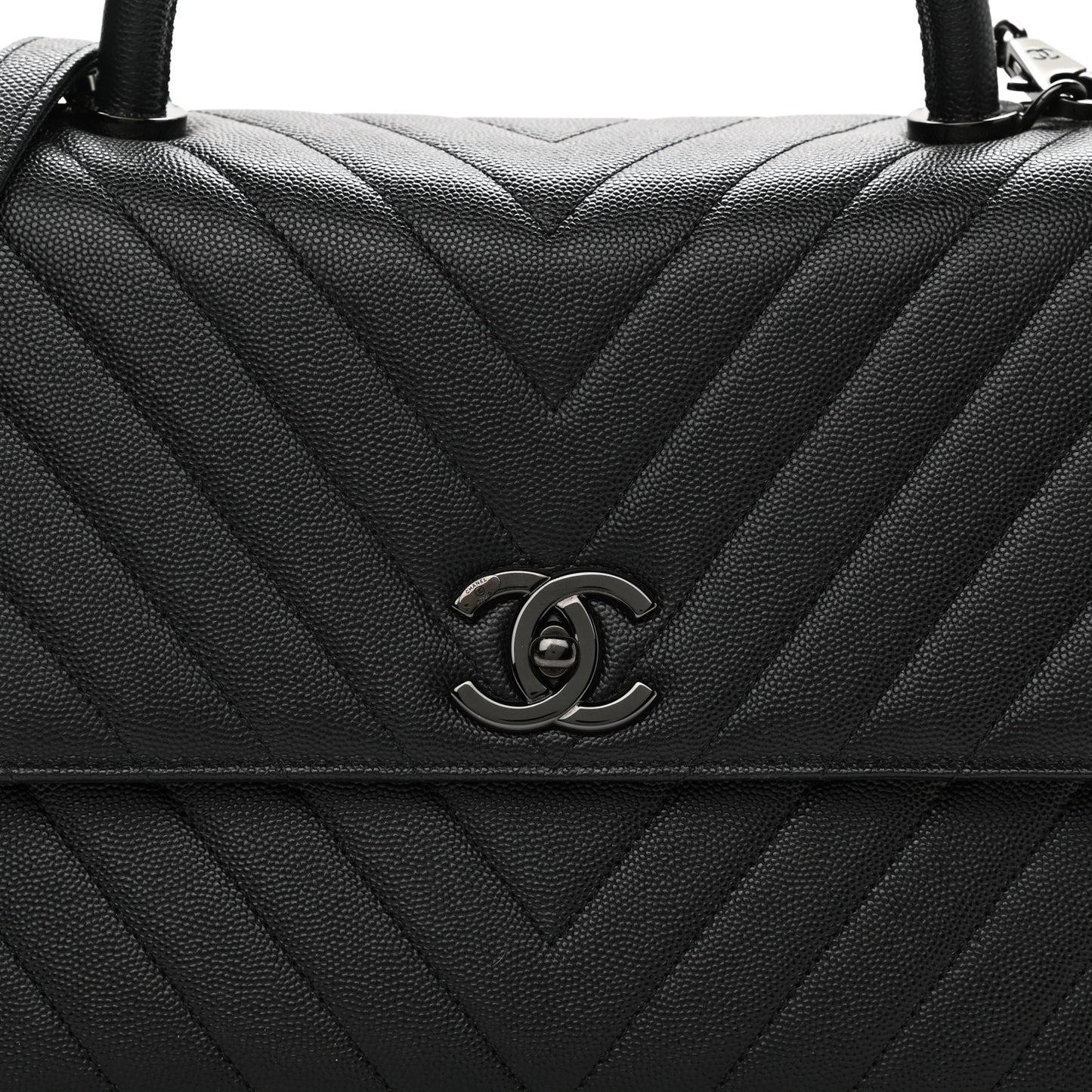 Caviar Chevron Quilted Medium Coco Handle Flap So Black