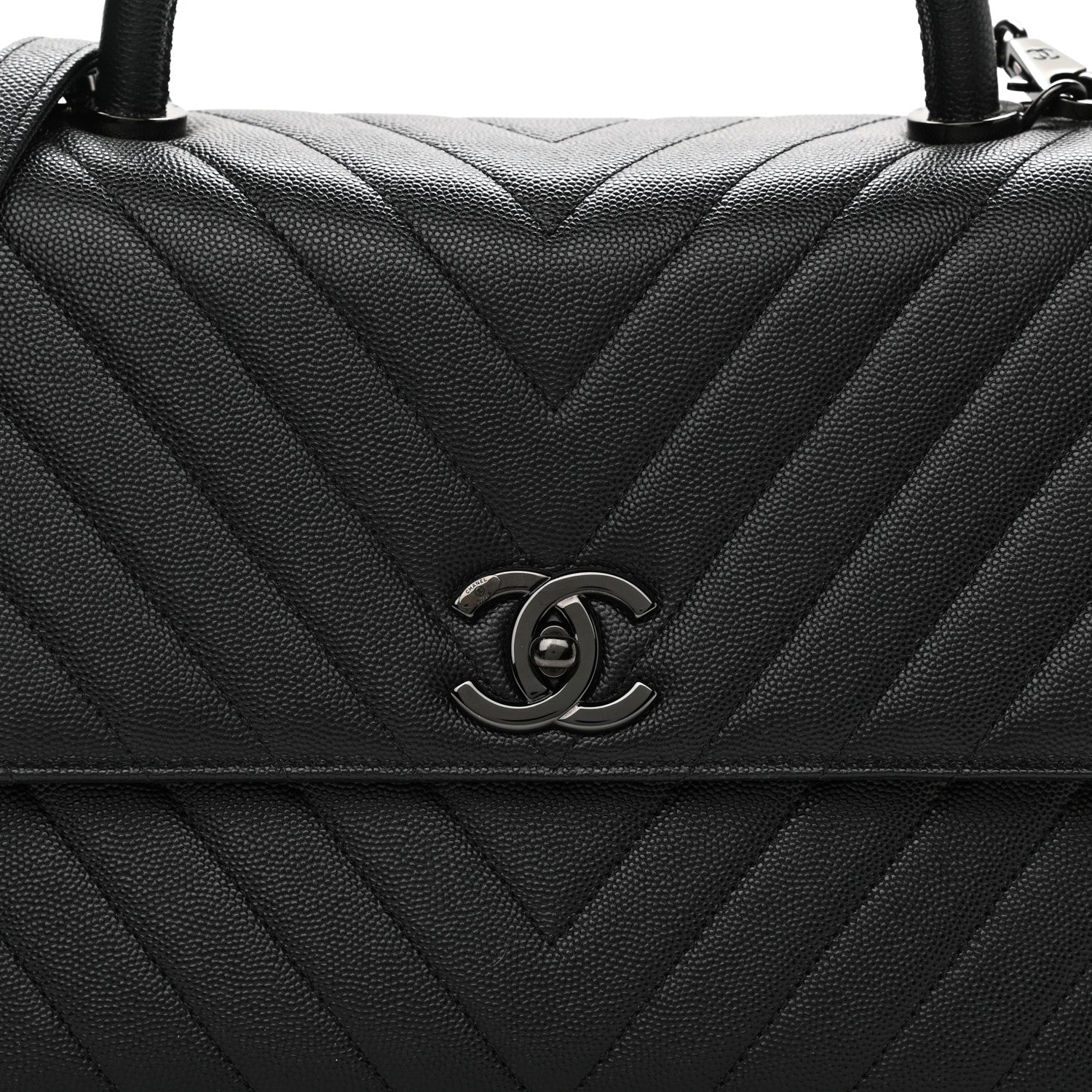 Chanel Caviar Chevron Quilted Medium Coco Handle Flap So Black 8 of 10