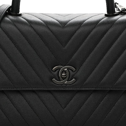 Chanel Caviar Chevron Quilted Medium Coco Handle Flap So Black 8 of 10