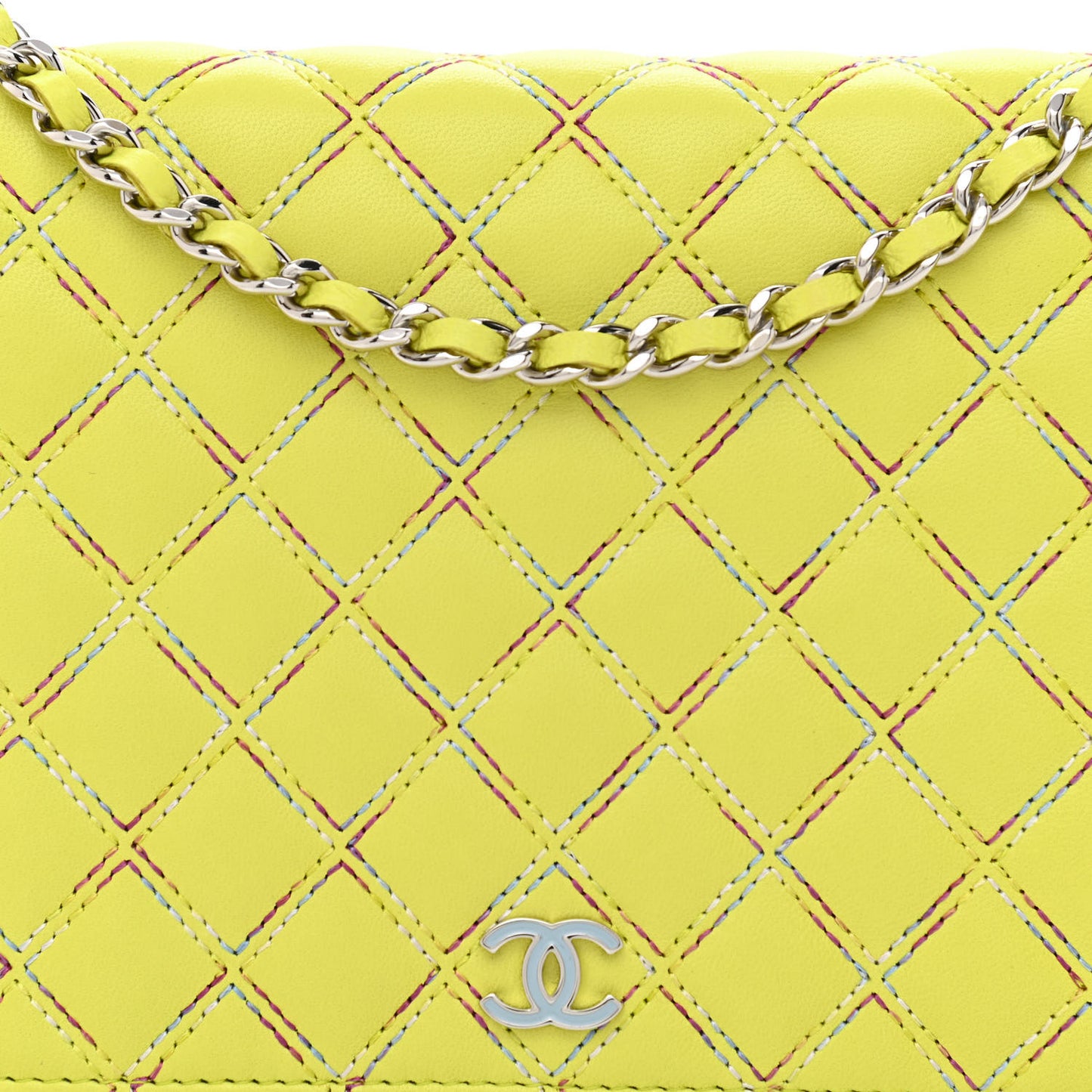 Lambskin Stitched Pop Stitches Wallet On Chain WOC Yellow