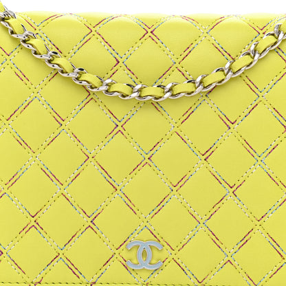 Chanel Lambskin Stitched Pop Stitches Wallet On Chain WOC Yellow 3 of 11