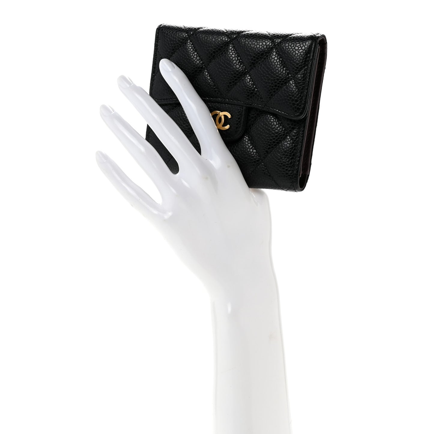 Caviar Quilted Compact Flap Wallet Black