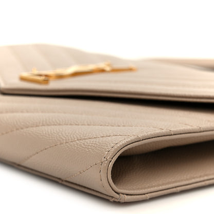 Saint Laurent Grain De Poudre Matelasse Chevron Monogram Envelope Clutch Dark Beige 10 of 10