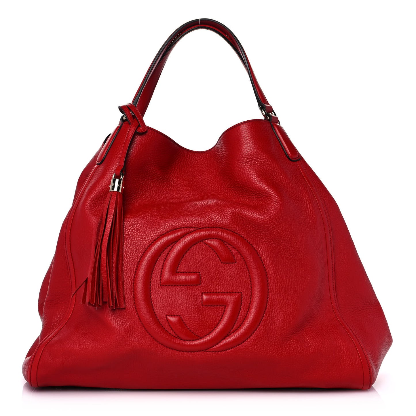 Pebbled Calfskin Large Soho Shoulder Bag Red