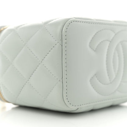Chanel Lambskin Enamel Quilted Logo Small Vanity Case With Chain Light Grey 9 of 11