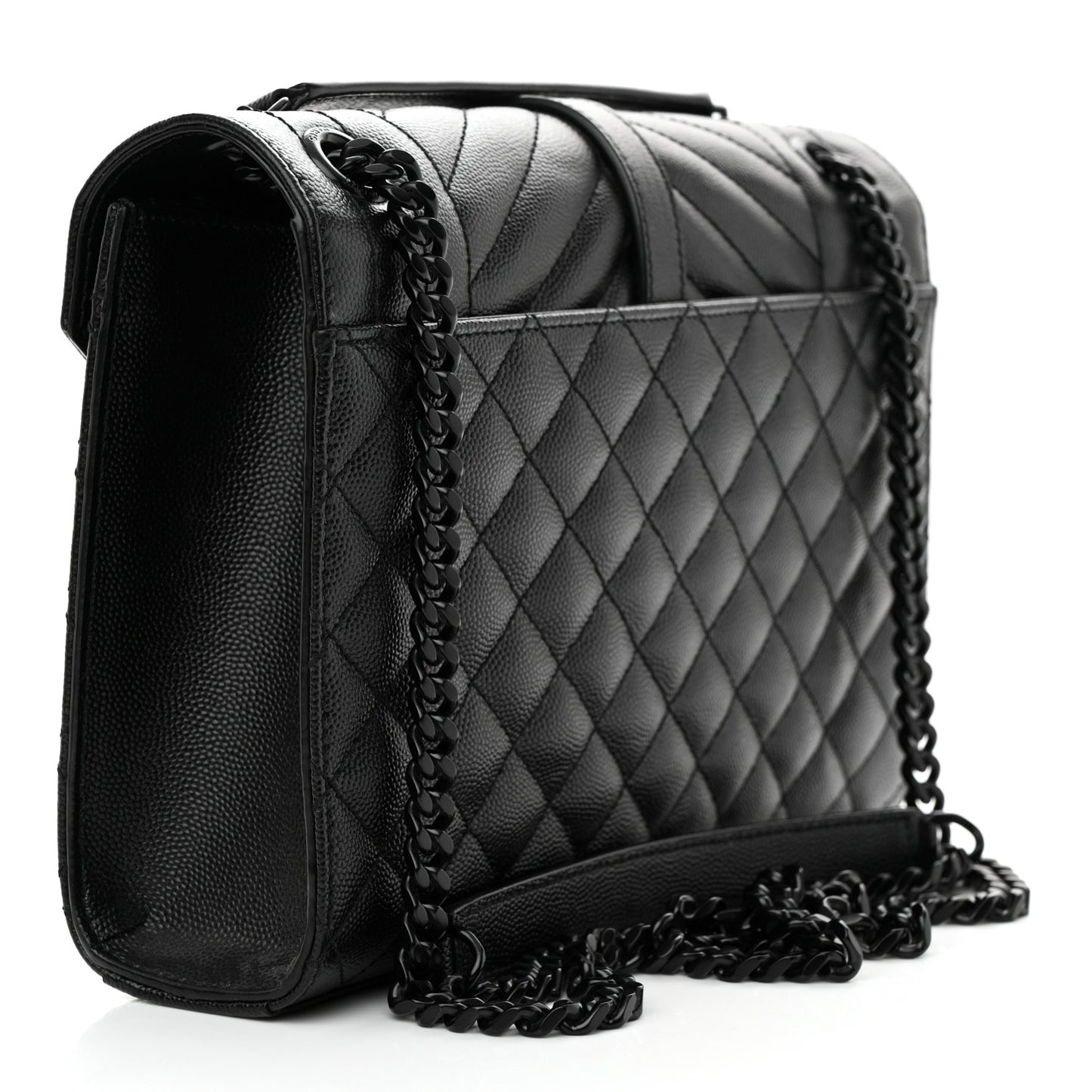 Grain De Poudre Textured Mixed Matelasse Triquilt Medium Monogram Monochrome Satchel Black