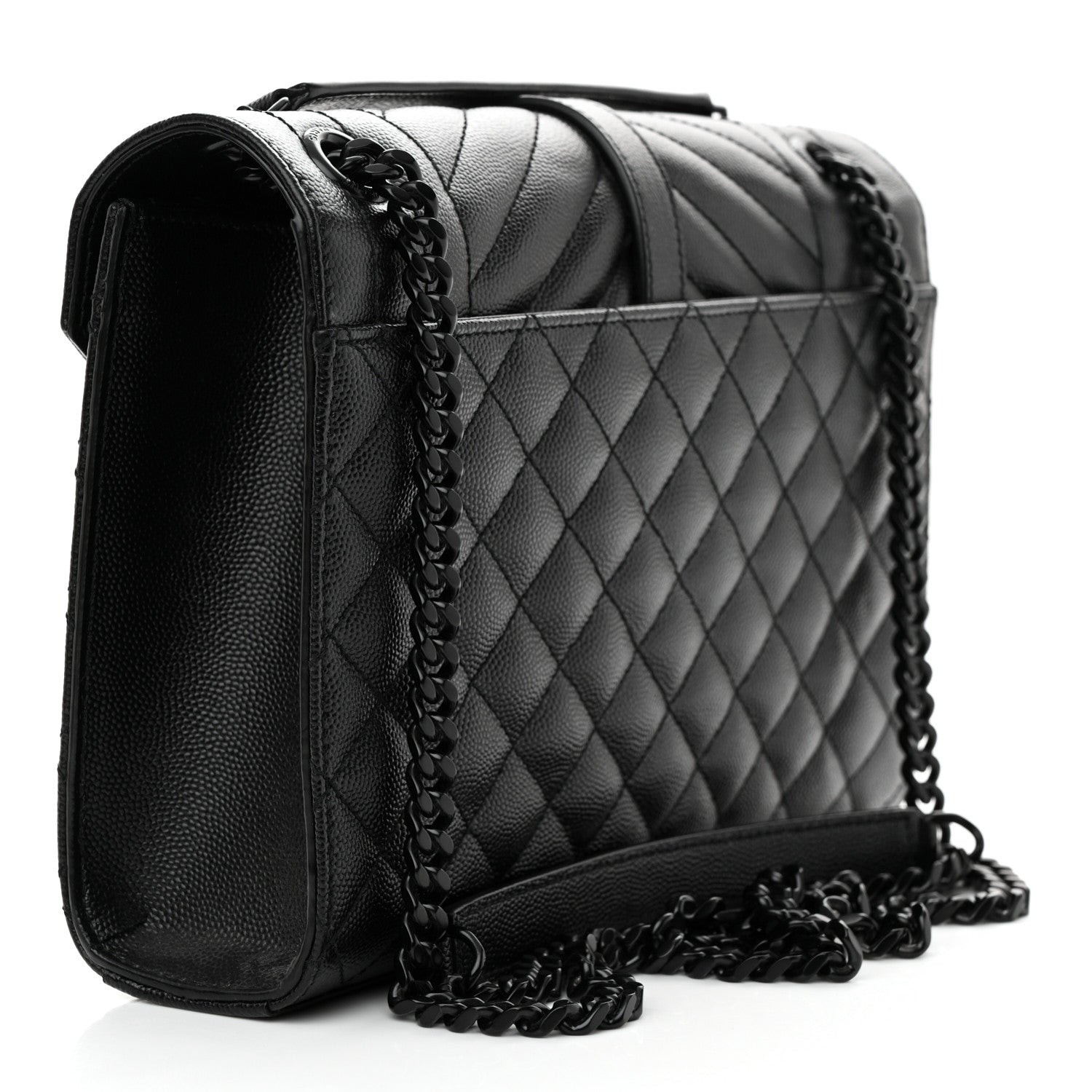 Saint Laurent Grain De Poudre Textured Mixed Matelasse Triquilt Medium Monogram Monochrome Satchel Black 3 of 12