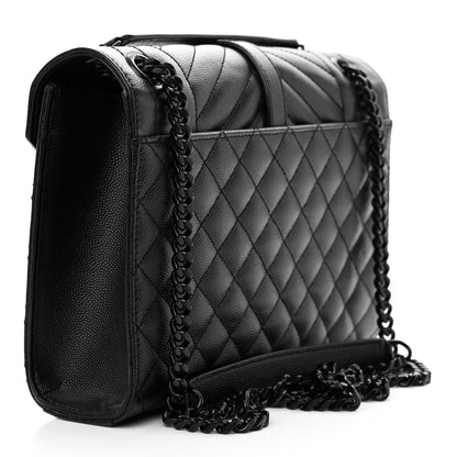 Saint Laurent Grain De Poudre Textured Mixed Matelasse Triquilt Medium Monogram Monochrome Satchel Black 3 of 12