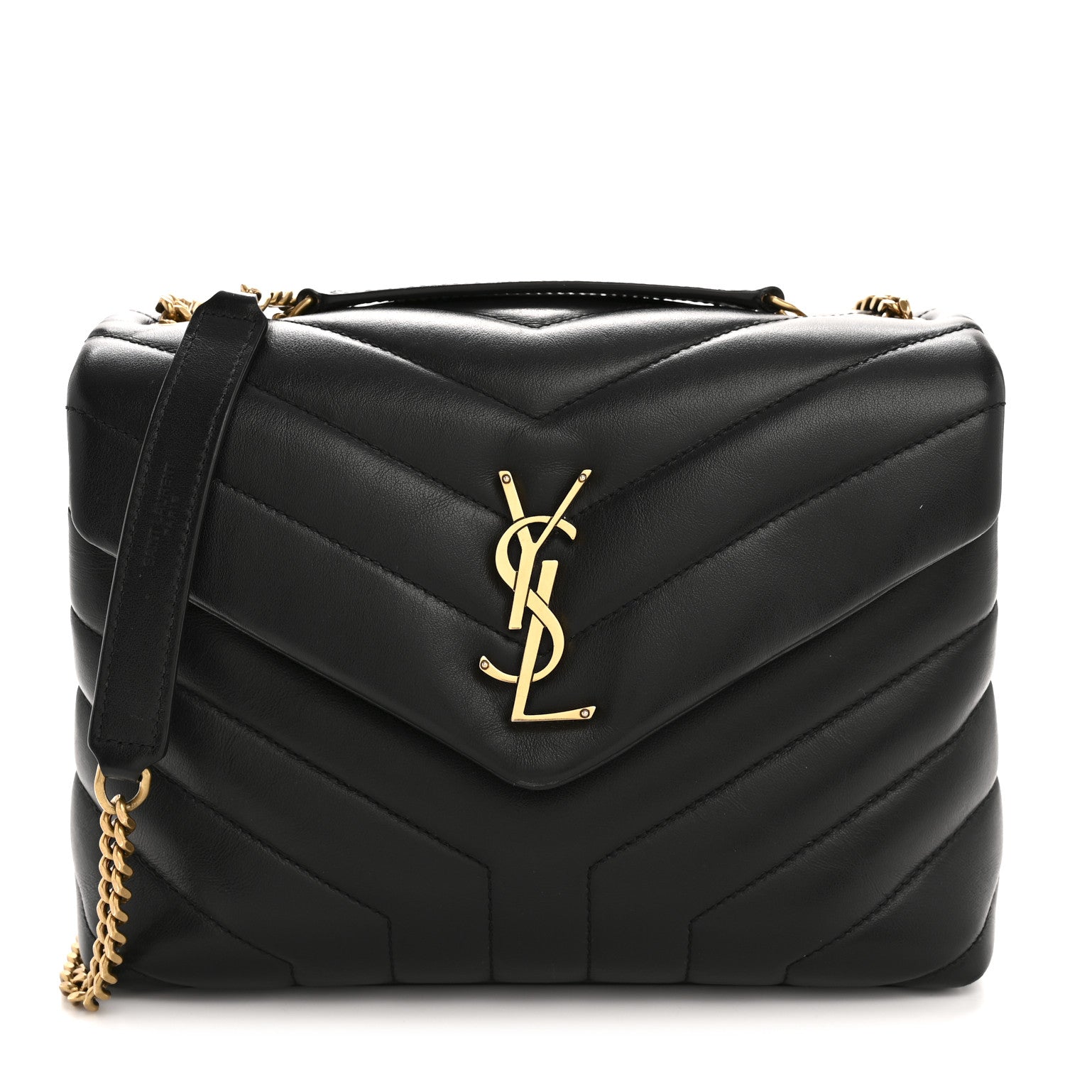 Saint Laurent Calfskin Y Quilted Monogram Small Loulou Chain Satchel Black 1 of 11