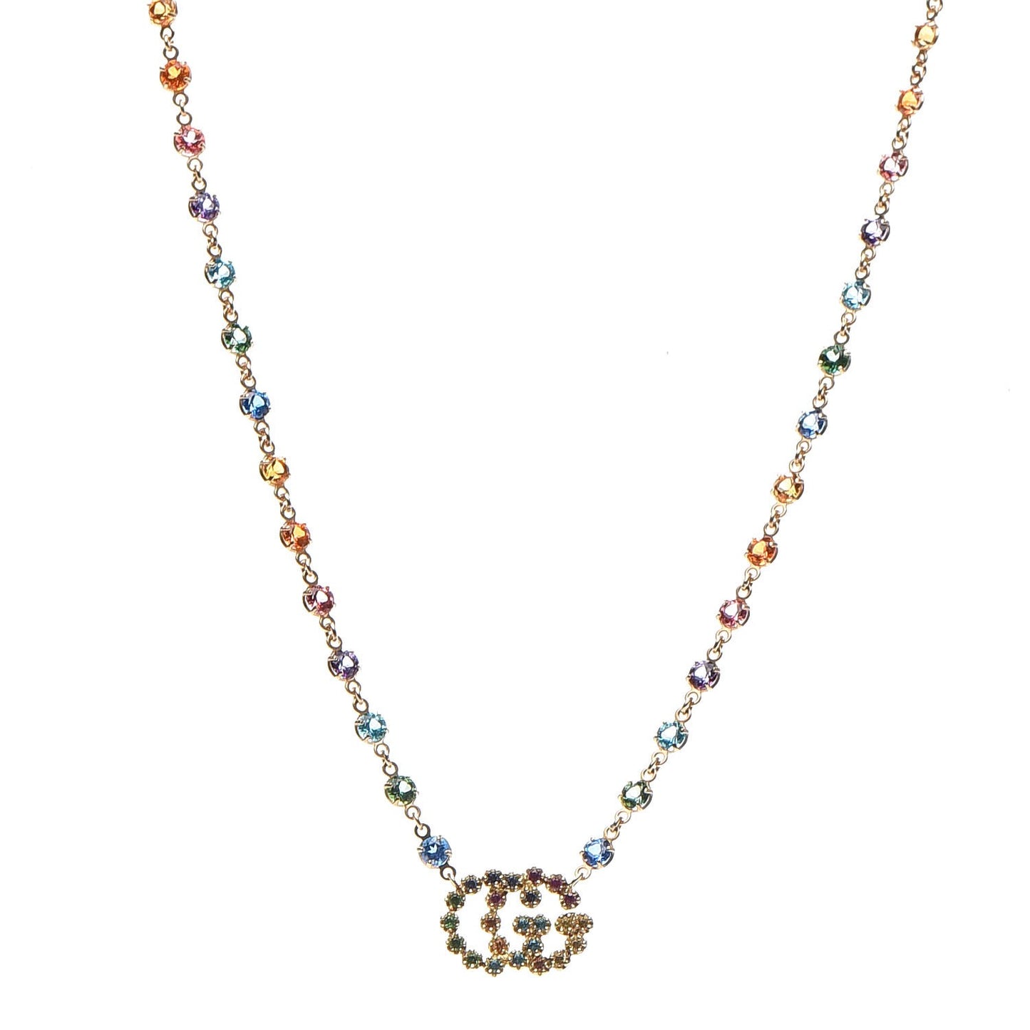 18K Yellow Gold Multistone Double-G Pendant Necklace