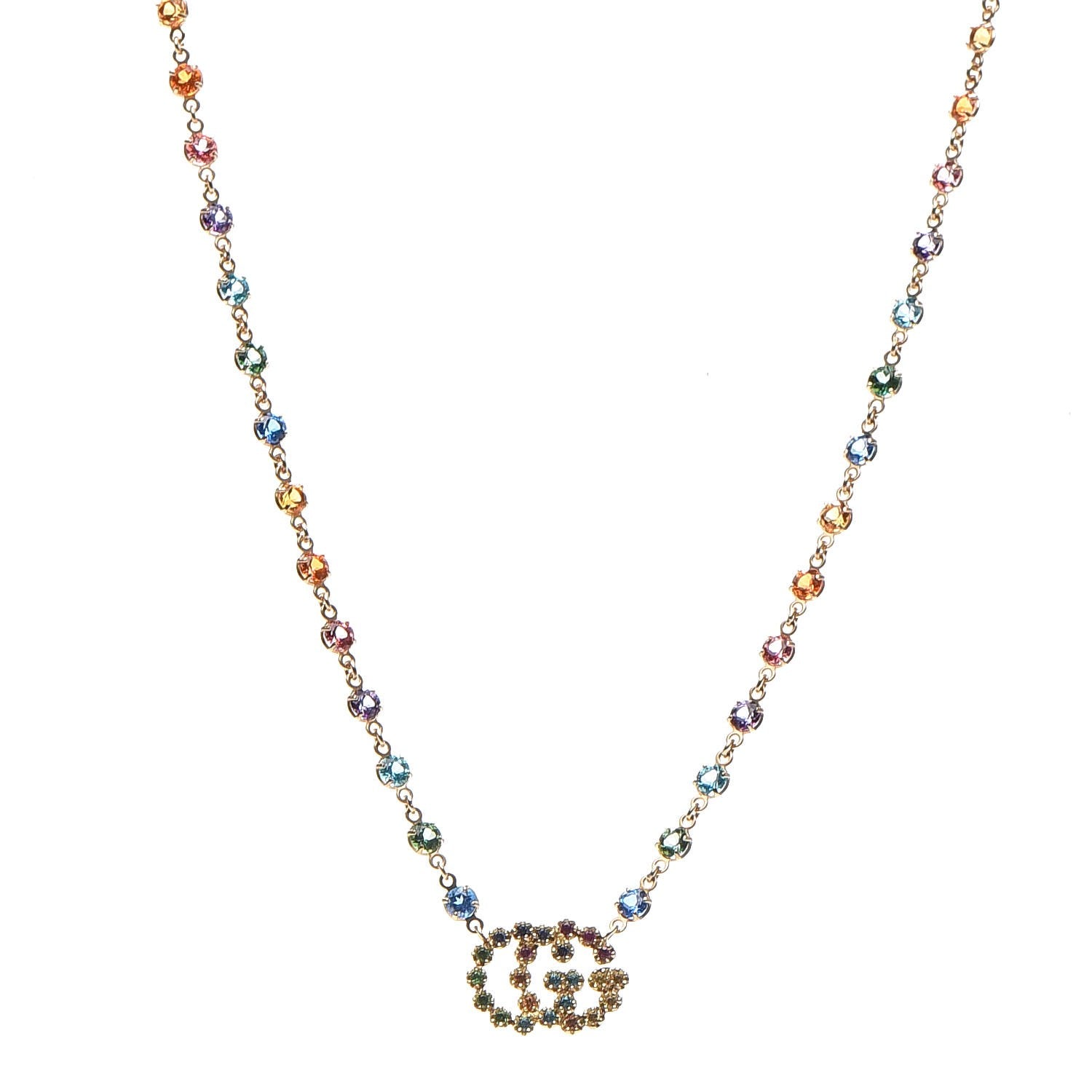 Gucci 18K Yellow Gold Multistone Double-G Pendant Necklace 1 of 8