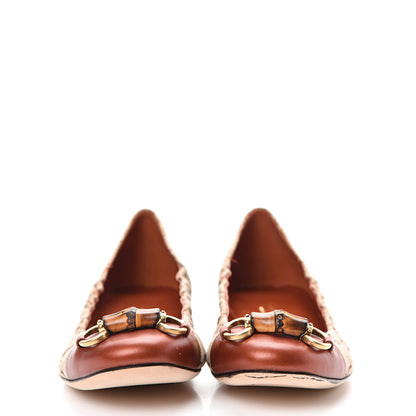 Gucci GG Monogram Miro Soft Calfskin Bamboo Ballet Flats 37 Beige Oxydus 2 of 10