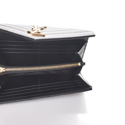 Saint Laurent Grain De Poudre Matelasse Chevron Monogram Flap Wallet Black 5 of 9