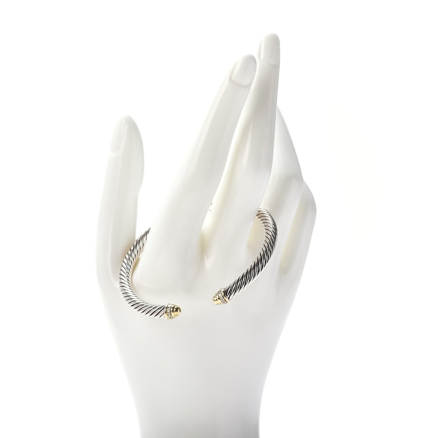 David Yurman Sterling Silver 18K Yellow Gold Diamond 5mm Cable Classics Bracelet 2 of 5
