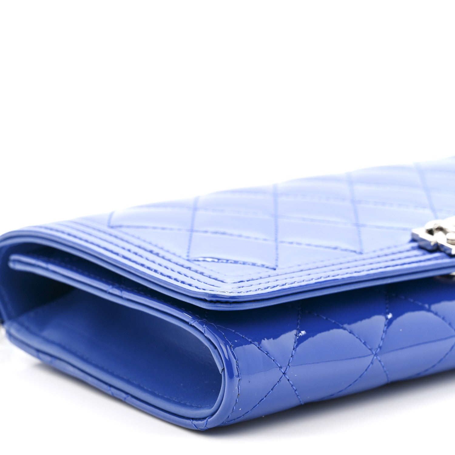 Chanel Patent Calfskin Quilted Boy Wallet on Removable Chain Blue 11 of 16
