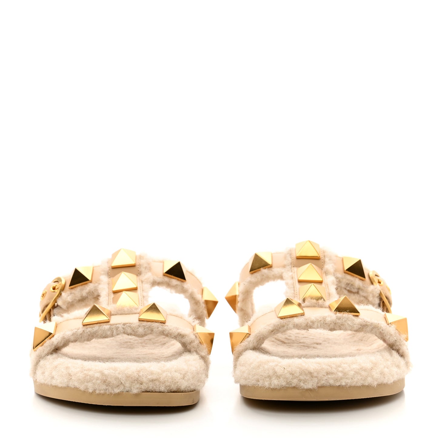 Shearling Roman Stud Slide Sandals 38.5 Sahara Beige