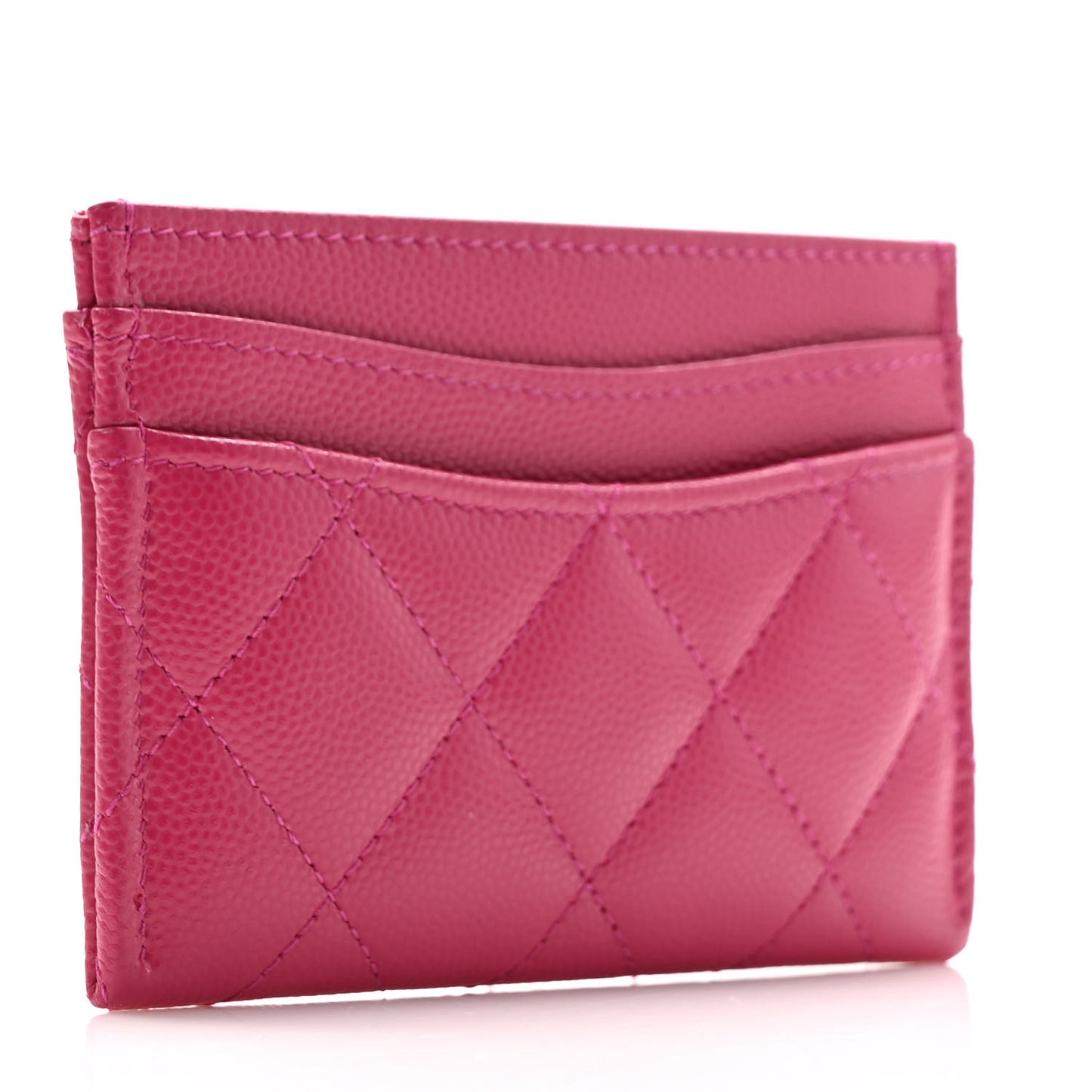 Caviar Quilted Card Holder Fuchsia