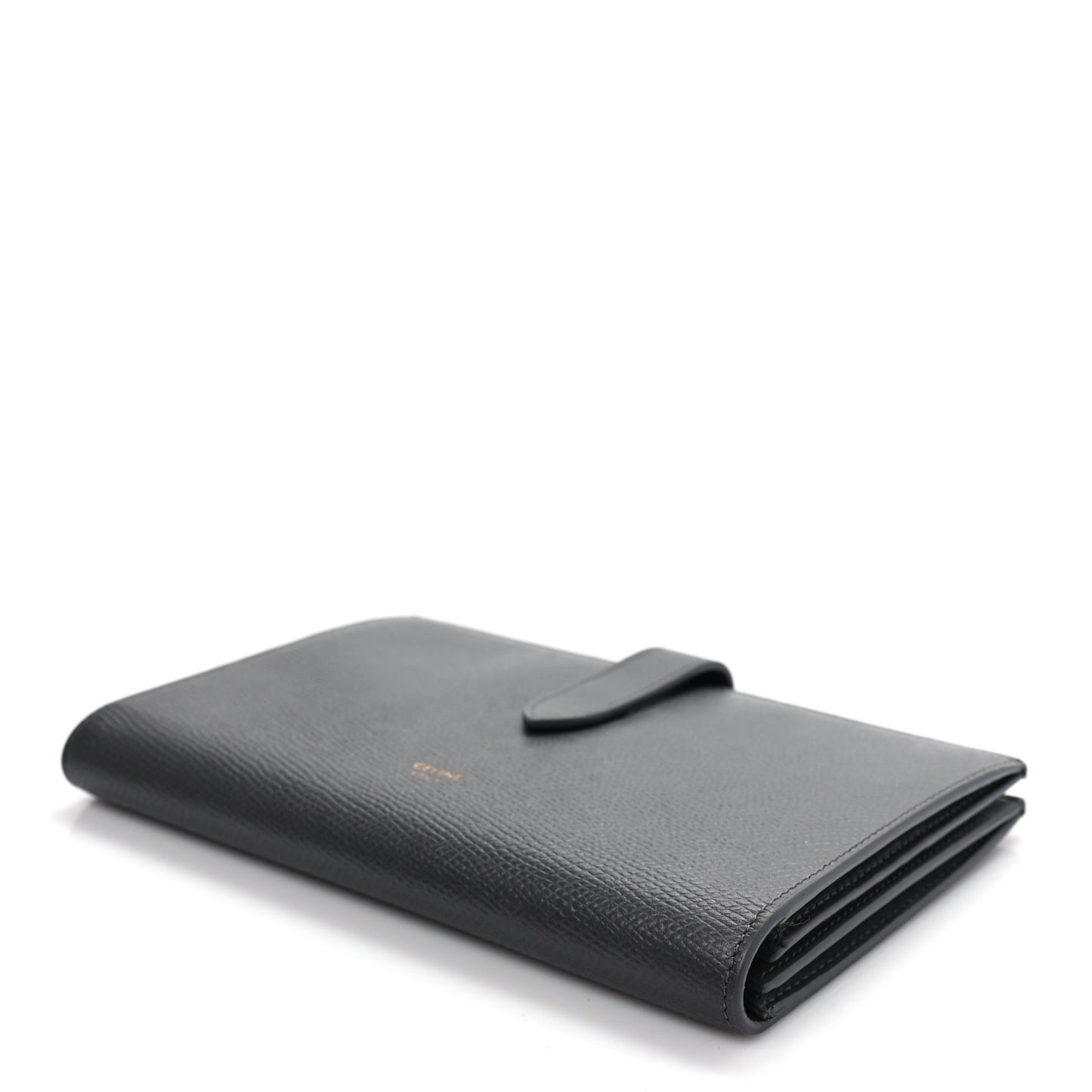 Grained Calfskin Large Multifunction Strap Wallet Medium Grey