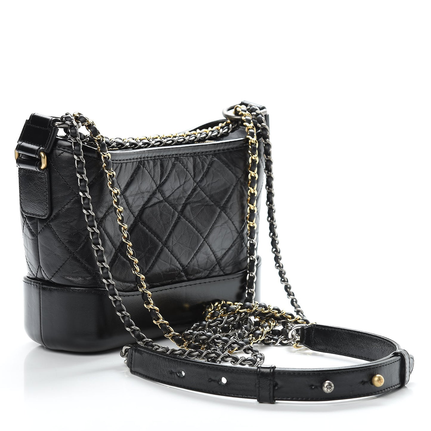 Aged Calfskin Quilted Small Gabrielle Hobo Black
