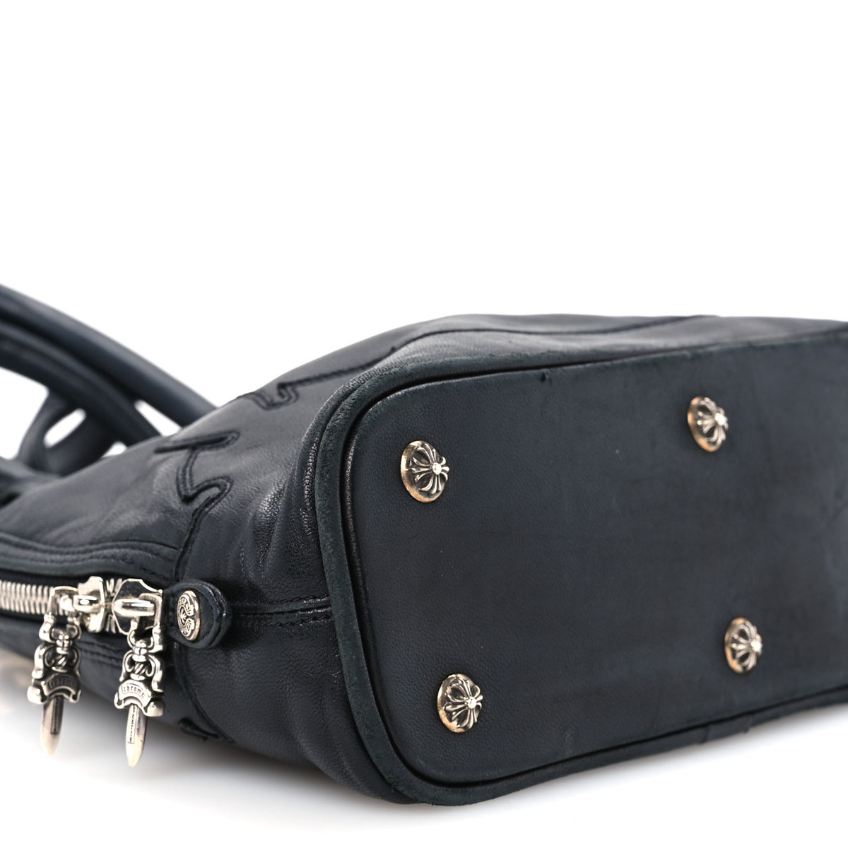 Calfskin Cross Embellished Slouchy Mo Black