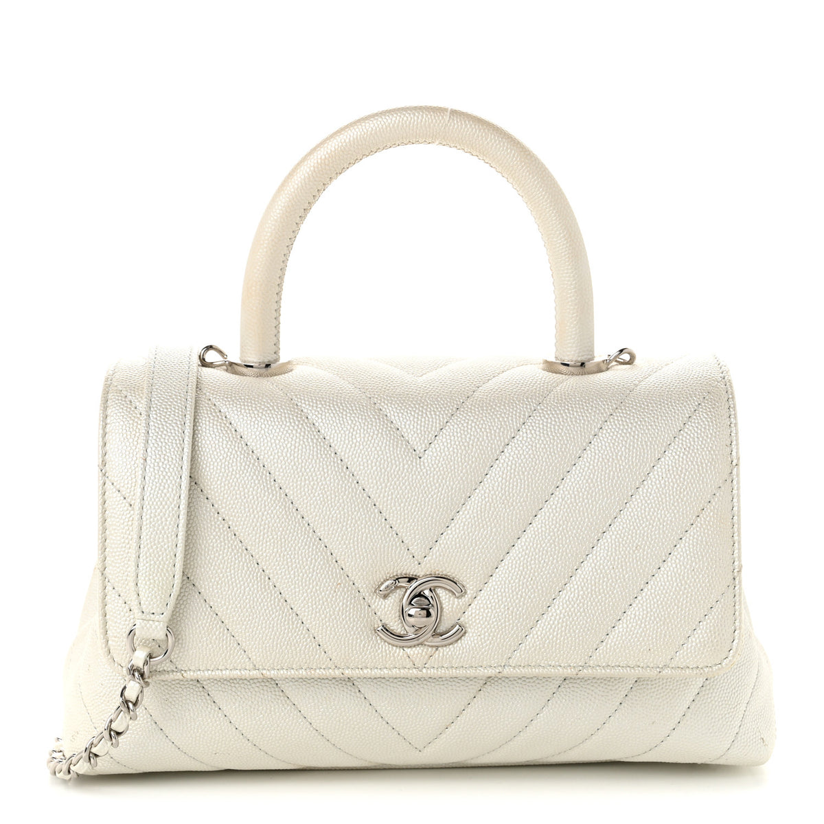 Chanel Iridescent Caviar Chevron Quilted Mini Coco Handle Flap White 1 of 11