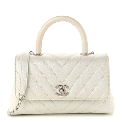 Chanel Iridescent Caviar Chevron Quilted Mini Coco Handle Flap White 1 of 11