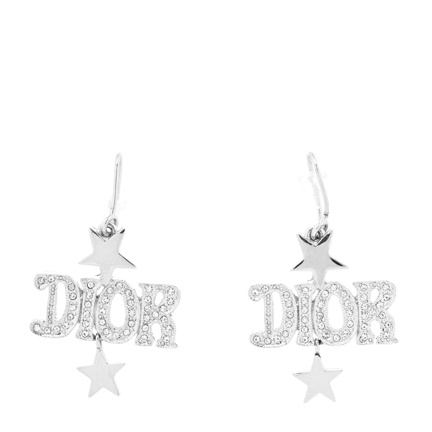 Crystal Star Dangle Earrings Silver