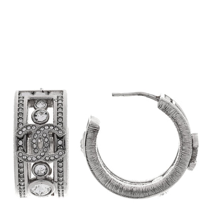 Chanel Metal Crystal CC Hoop Earrings Silver 1 of 4