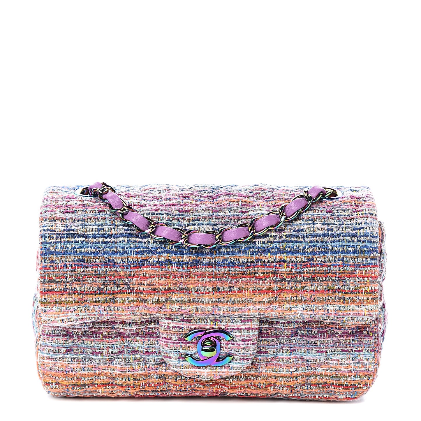 Tweed Quilted Mini Rectangular Flap Blue Pink Orange