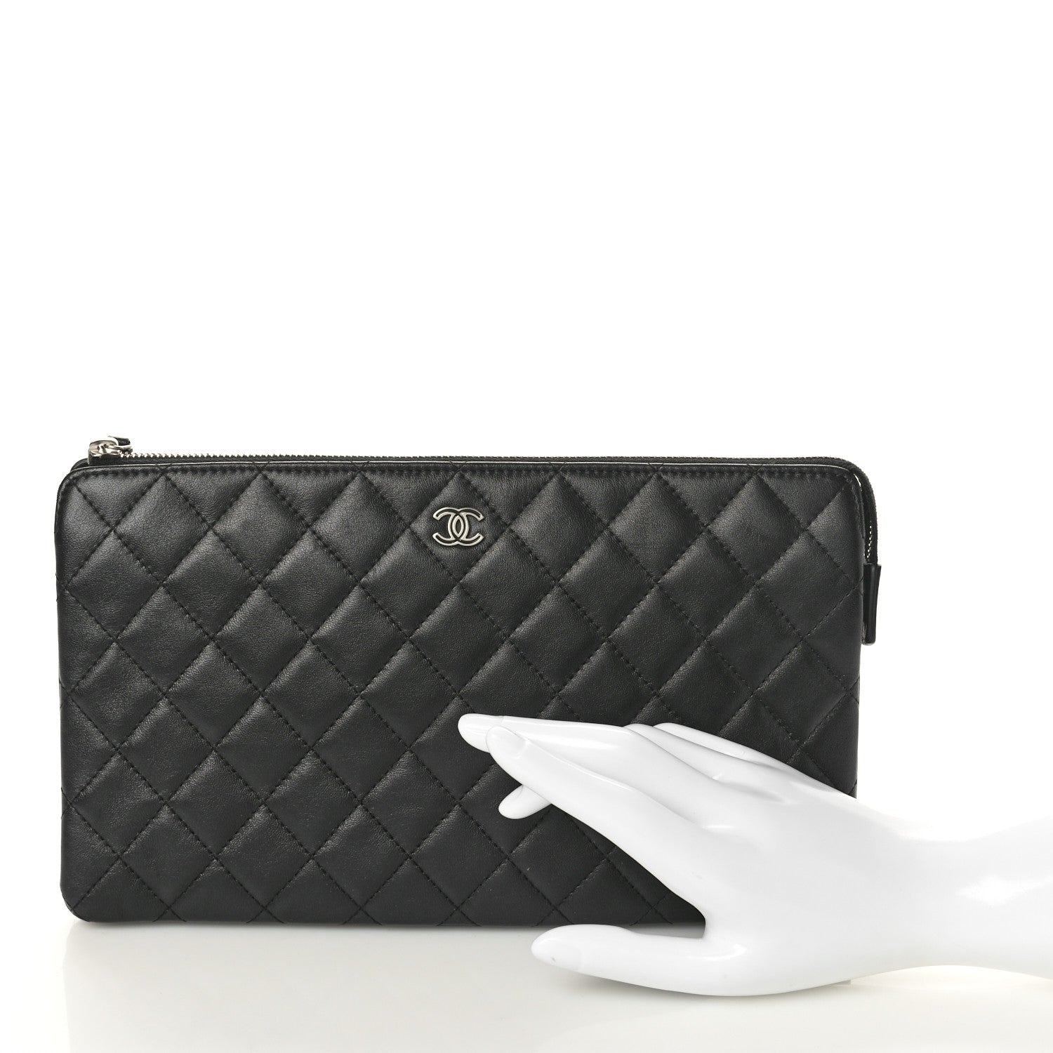 Chanel Lambskin Quilted Large Zipped Clutch Black 2 of 9