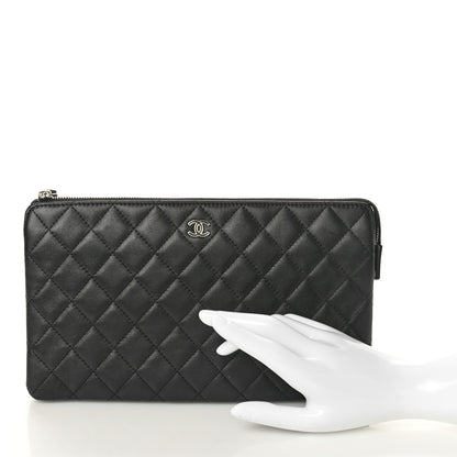 Chanel Lambskin Quilted Large Zipped Clutch Black 2 of 9
