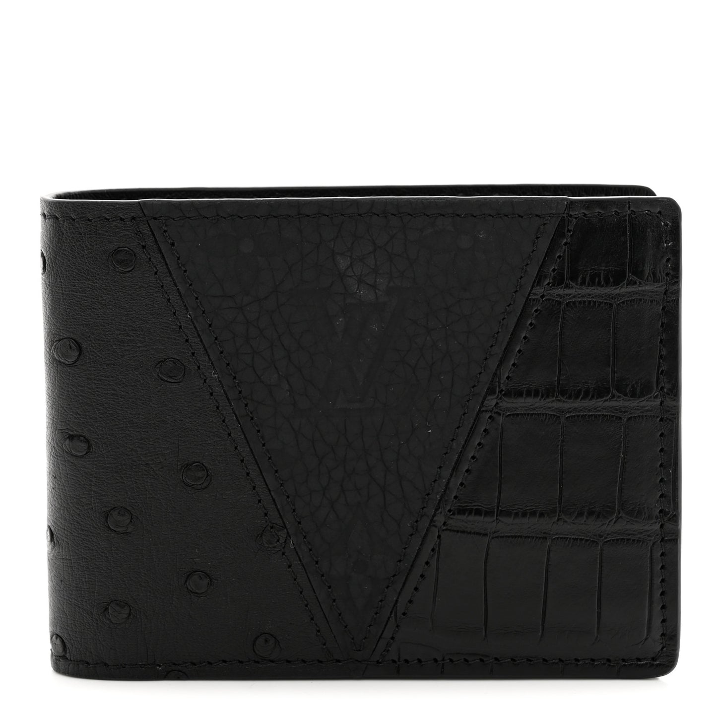 Crocodile Ostrich Taurillon Monogram Shadow Multiple Wallet Black