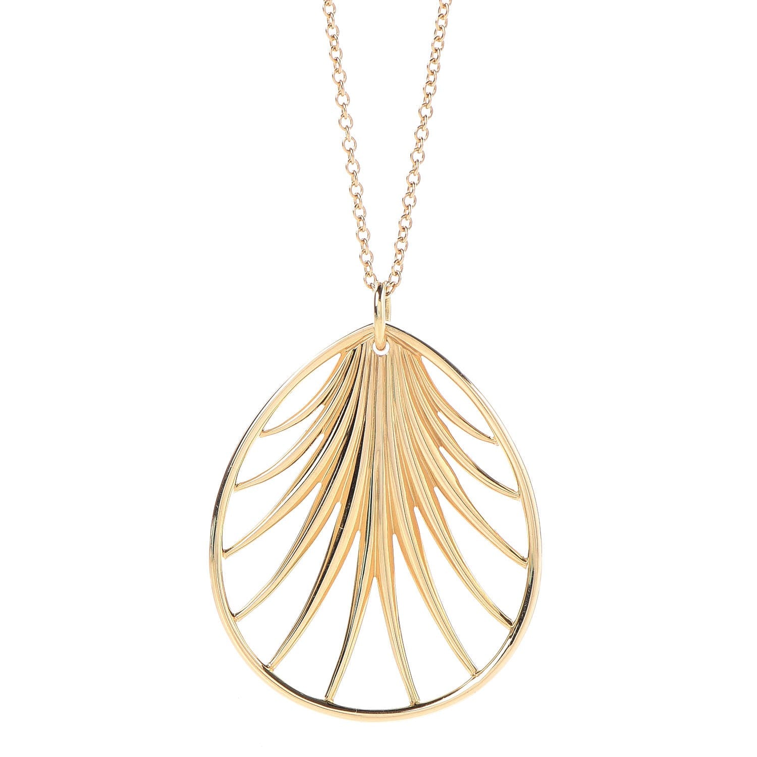 Tiffany 18K Yellow Gold Large Paloma Picasso Villa Paloma Palm Pendant Necklace 30 4 of 8