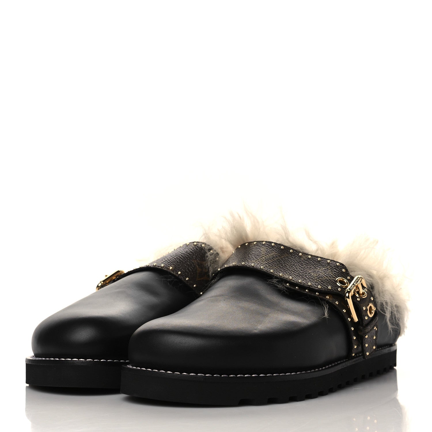 Louis Vuitton Calfskin Monogram Lambswool Winterbreak Comfort Clogs 38 Black 3 of 8