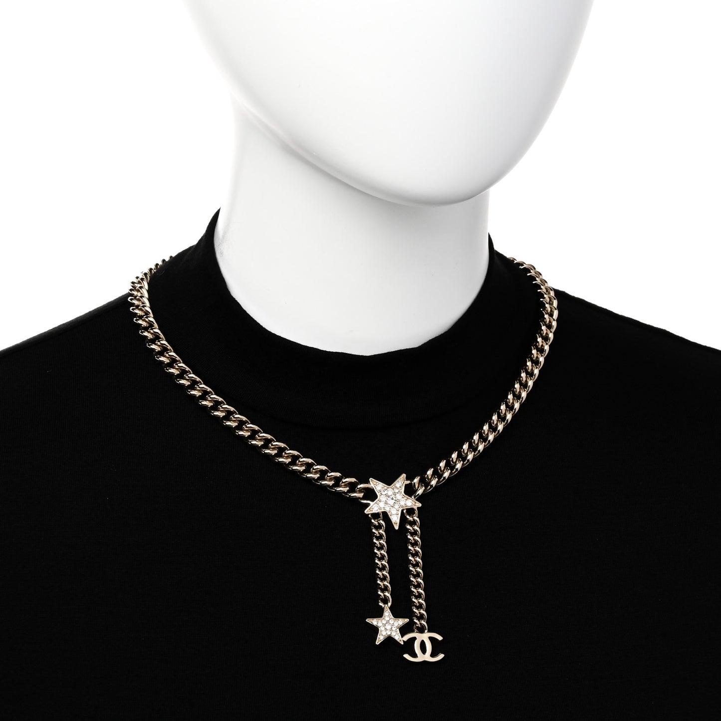 Metal Crystal Chain CC Star Pendant Choker Necklace