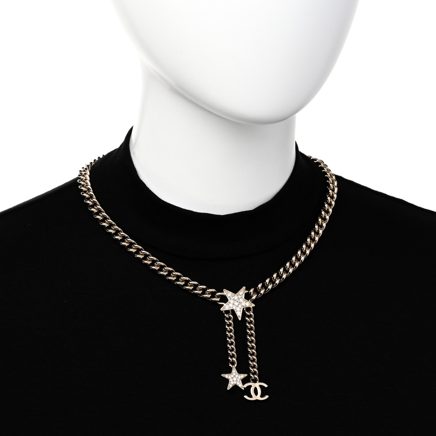 Chanel Metal Crystal Chain CC Star Pendant Choker Necklace 2 of 6