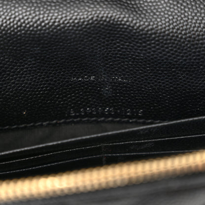 Saint Laurent Grain De Poudre Matelasse Chevron Monogram Envelope Chain Wallet Black 7 of 15