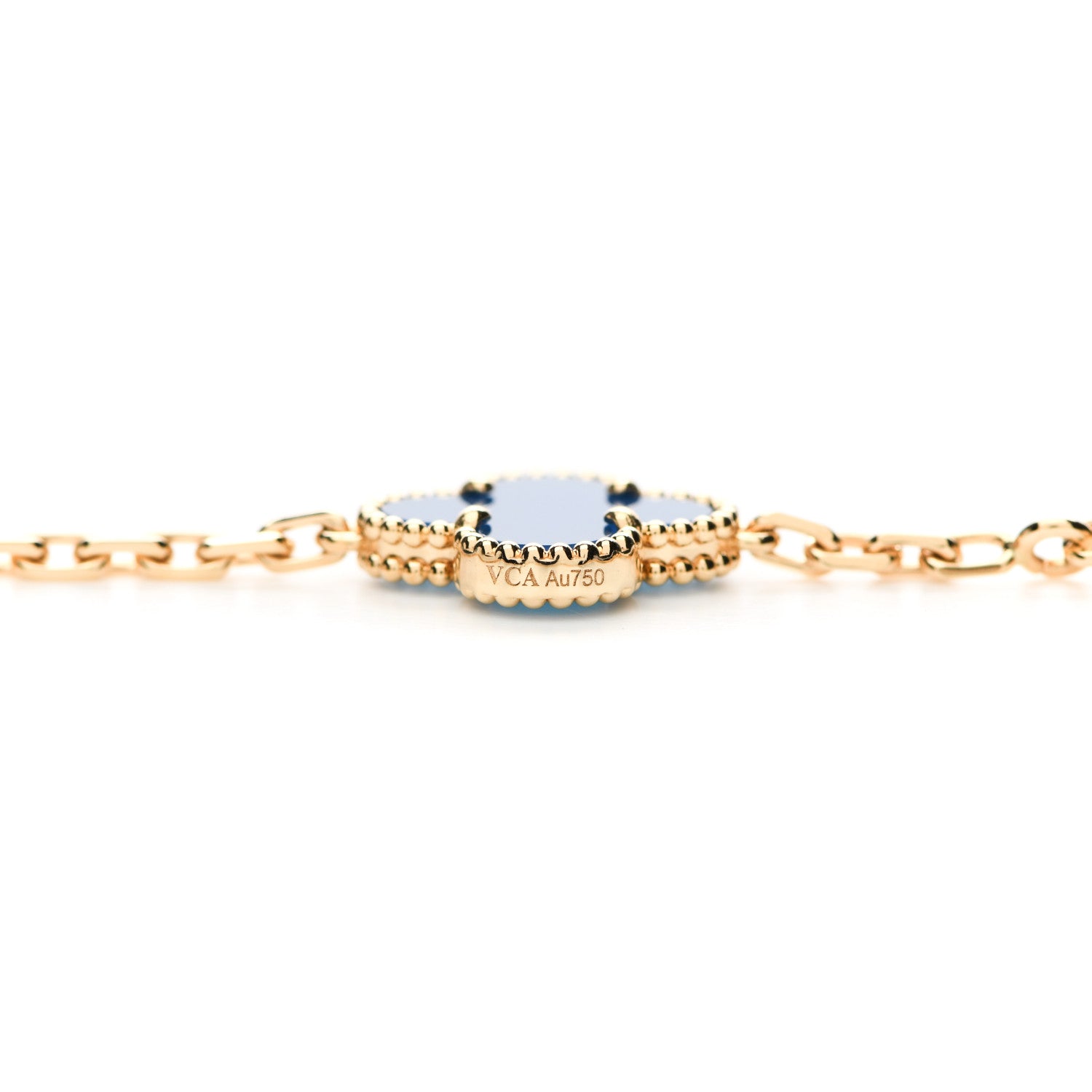 Van Cleef & Arpels 18K Yellow Gold Blue Agate 10 Motifs Vintage Alhambra Necklace 4 of 6