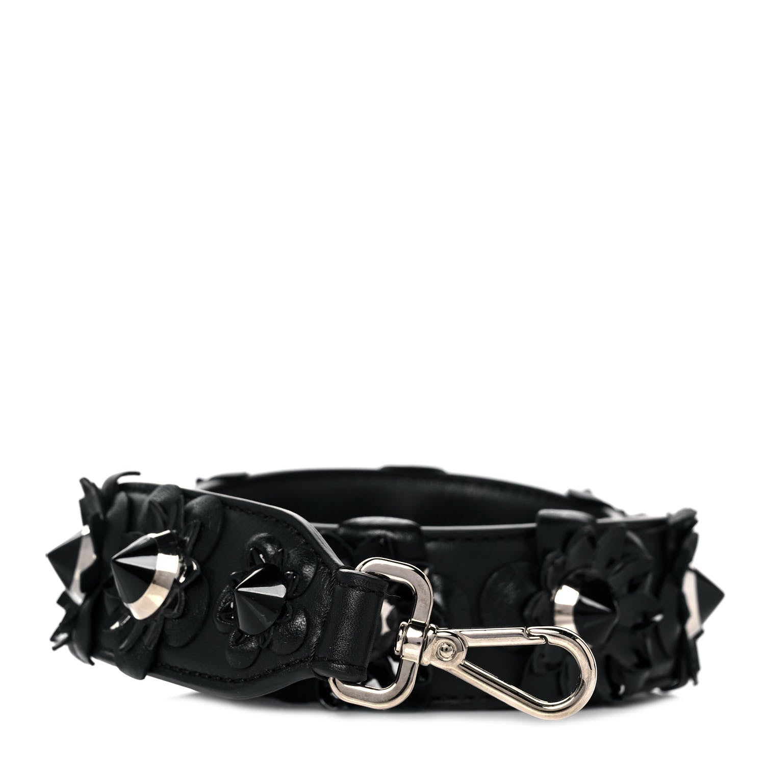 Fendi Vitello Dolce Nappa Patent Flowerland Studded Strap You Black 1 of 5