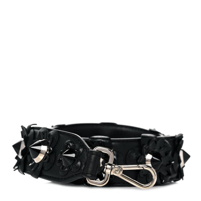 Fendi Vitello Dolce Nappa Patent Flowerland Studded Strap You Black 1 of 5