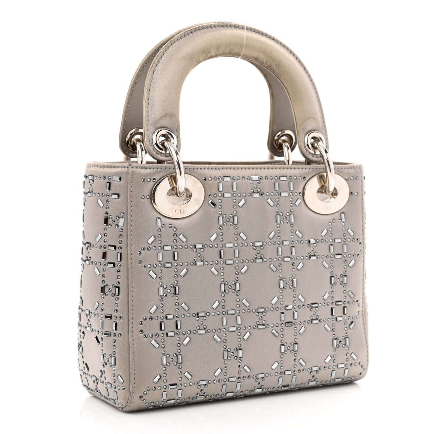Satin Crystal Cannage Mini Lady Dior Gray
